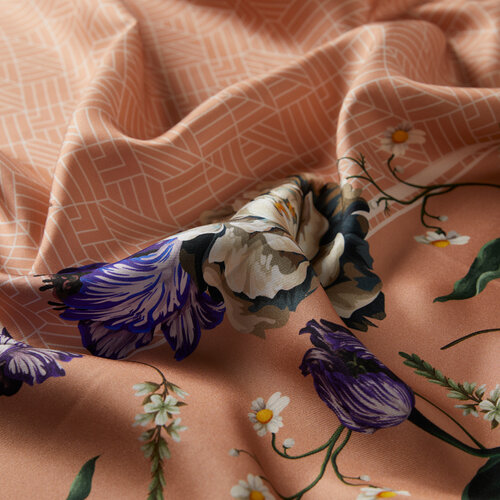 ايشارب حرير تويل تصميم ورود لون خوخي وبنفسجي