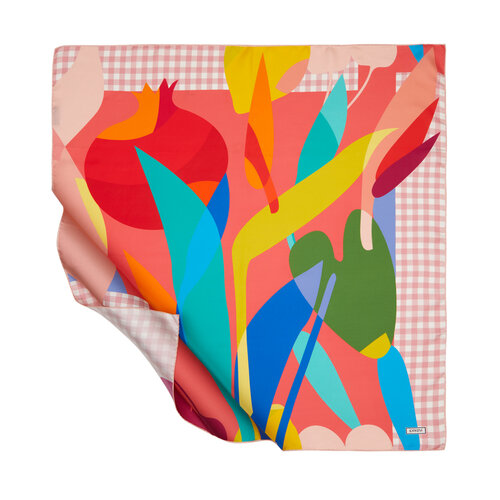 ايشارب حرير تويل تصميم ورود لون وردي