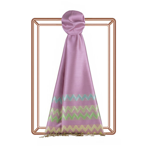 Şeker Pembe Zig Zag Desenli İpek Şal