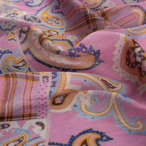 ipekevi - Şeker Pembesi Patchwork Desenli Tensel Eşarp (1)