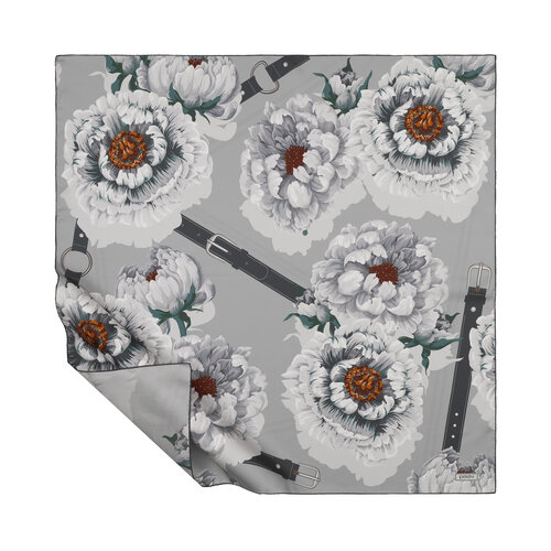 Silver Atlas Rose Print Twill Silk Scarf