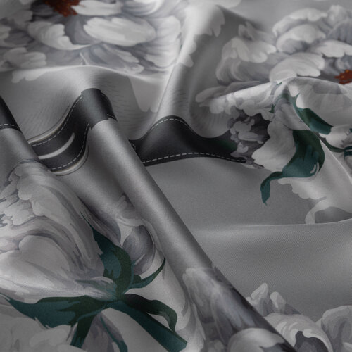 Silver Atlas Rose Print Twill Silk Scarf