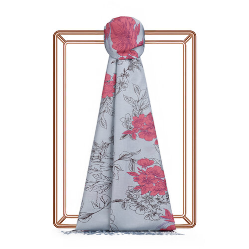 Silver Azalea Print Silk Scarf