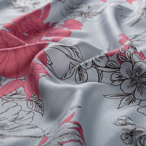 Silver Azalea Print Silk Scarf - Thumbnail