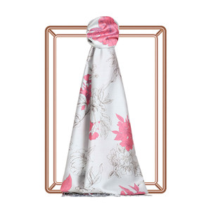 Silver Azalea Print Silk Scarf - Thumbnail