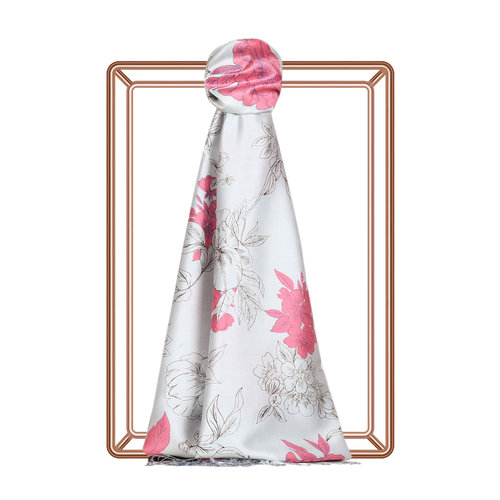 Silver Azalea Print Silk Scarf