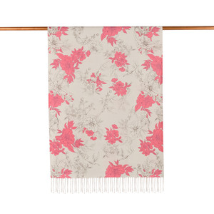 Silver Azalea Print Silk Scarf - Thumbnail