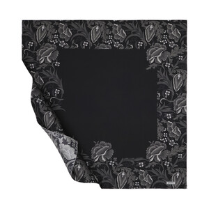 Silver Black Chintz Patterned Twill Silk Scarf - Thumbnail