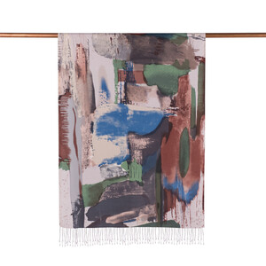 Silver Brush Stroke Print Silk Scarf - Thumbnail