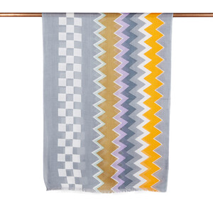 Silver Checked Zigzag Print Scarf - Thumbnail