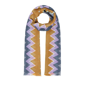 Silver Checked Zigzag Print Scarf - Thumbnail