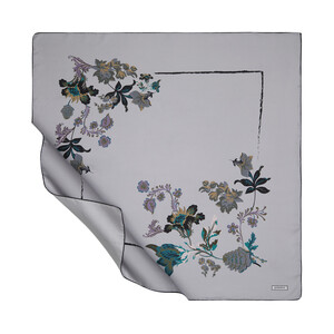Silver Daisy Twill Silk Scarf - Thumbnail
