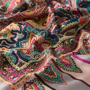 Silver Frame Paisley Print Silk Scarf - Thumbnail