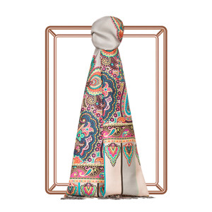 Silver Frame Paisley Print Silk Scarf - Thumbnail