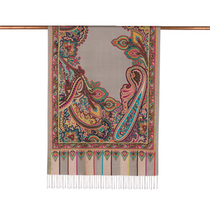 Silver Frame Paisley Print Silk Scarf - Thumbnail