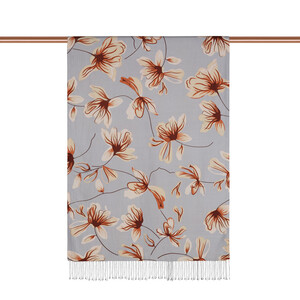 Silver Freesia Print Silk Shawl - Thumbnail