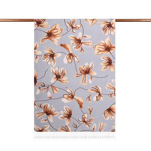 Silver Freesia Print Silk Shawl - Thumbnail