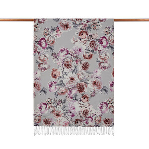 Silver Fuchsia Fleur Print Silk Scarf - Thumbnail