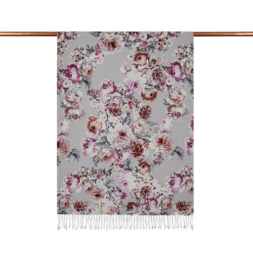 Silver Fuchsia Fleur Print Silk Scarf