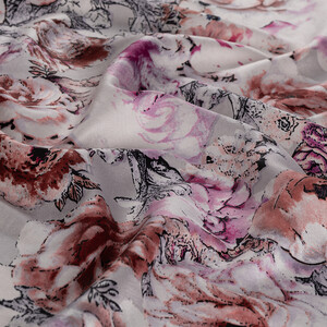 Silver Fuchsia Fleur Print Silk Scarf - Thumbnail