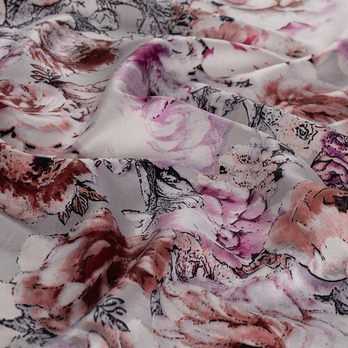 Silver Fuchsia Fleur Print Silk Scarf