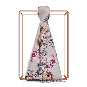 ipekevi - Silver Fuchsia Fleur Print Silk Scarf