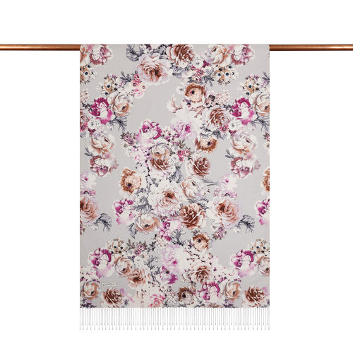 Silver Fuchsia Fleur Print Silk Scarf