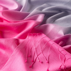 Silver Fuchsia Mono Striped Gradient Silk Scarf - Thumbnail