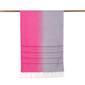 Silver Fuchsia Mono Striped Gradient Silk Scarf - Thumbnail