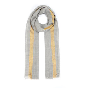ipekevi - Silver Gold Striped Wool Silk Scarf (1)