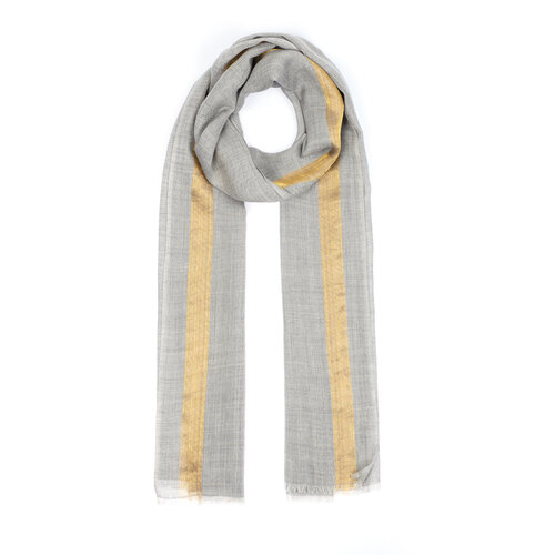 Silver Gold Striped Wool Silk Scarf