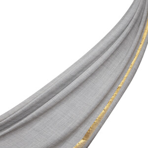 Silver Gold Striped Wool Silk Scarf - Thumbnail