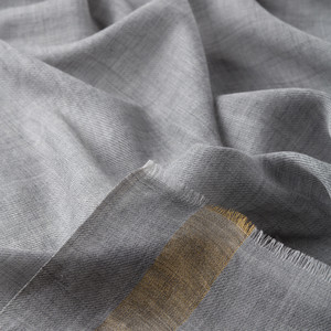 Silver Gold Striped Wool Silk Scarf - Thumbnail