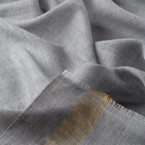 Silver Gold Striped Wool Silk Scarf