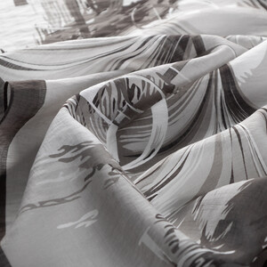 Silver Grey Mono Flow Print Tencel Scarf - Thumbnail