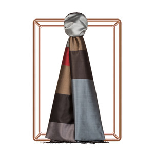 Silver Kushak Striped Silk Scarf - Thumbnail