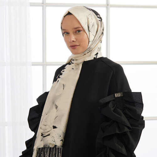 Silver Melancholy Print Silk Scarf