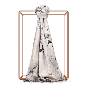 Silver Melancholy Print Silk Scarf - Thumbnail