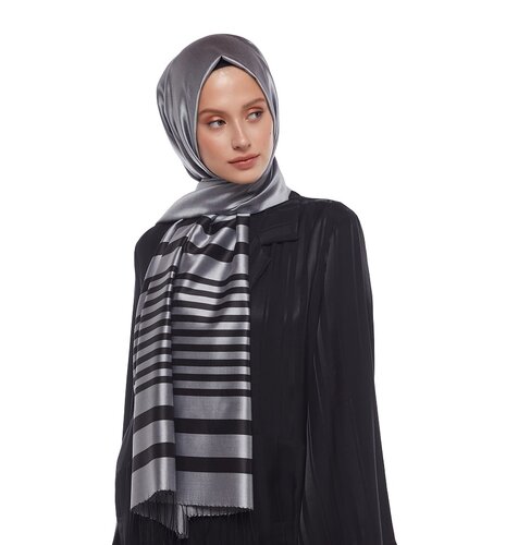 Silver Meridian Striped Silk Scarf