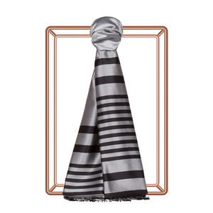 Silver Meridian Striped Silk Scarf - Thumbnail