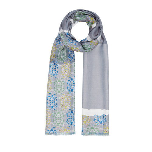 Silver Miniature Floral Print Scarf