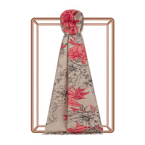 ipekevi - Silver Mink Azalea Print Silk Scarf