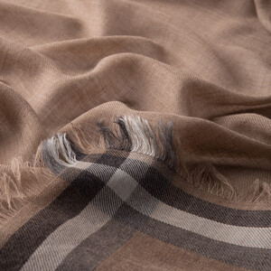 Silver Mink Bordered Wool Silk Scarf - Thumbnail