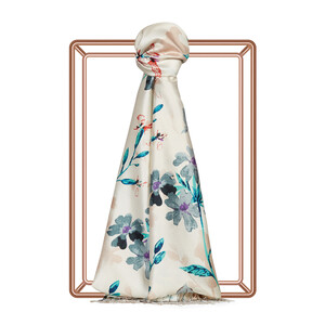 Silver Mink Clover Garden Print Silk Scarf - Thumbnail