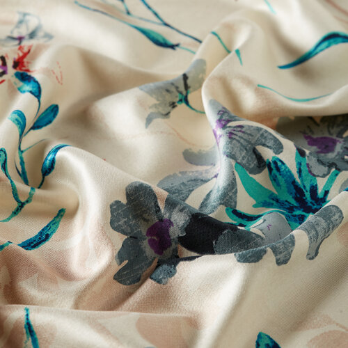 Silver Mink Clover Garden Print Silk Scarf