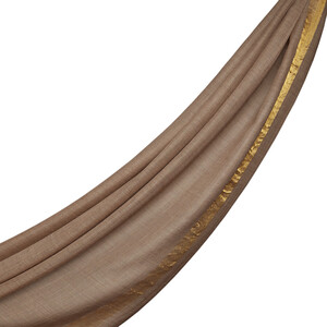 Silver Mink Gold Striped Wool Silk Scarf - Thumbnail