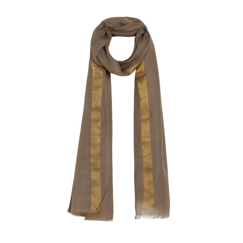 Silver Mink Gold Striped Wool Silk Scarf