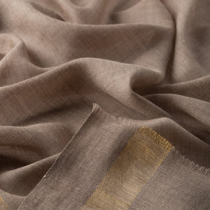 Silver Mink Gold Striped Wool Silk Scarf - Thumbnail
