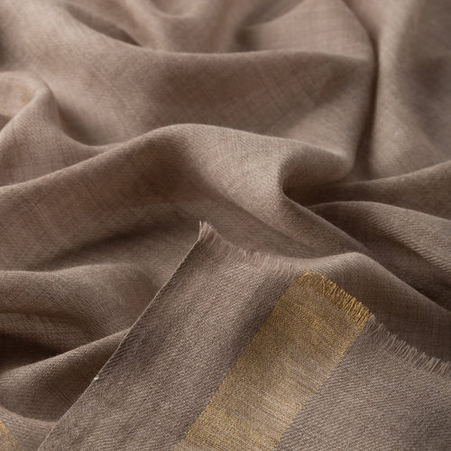 Silver Mink Gold Striped Wool Silk Scarf