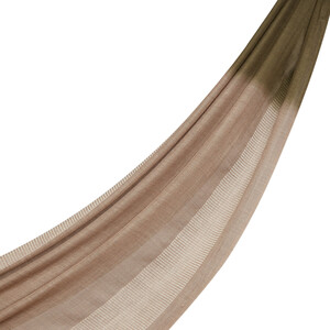 Silver Mink Khaki Gradient Block Cord Wool Silk Scarf - Thumbnail